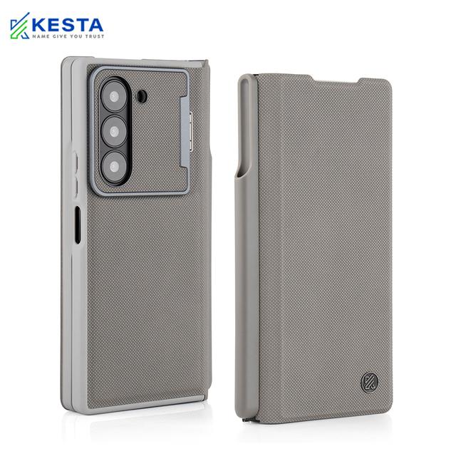 Samsung Z Fold 6 Cover - Elegant Flip Titanium Leather Case (With S Pen Holder)