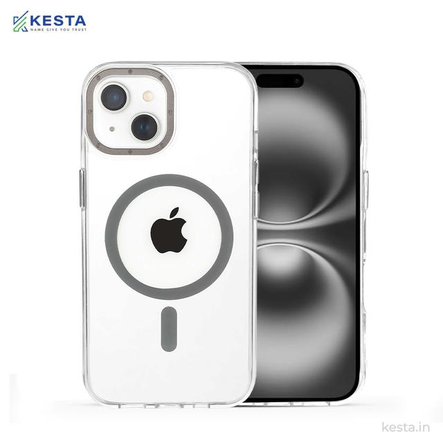 iPhone 15 Cover - Crystal Armour Grey Transparent Case (Scratch & Smudge Resistant & Wireless Charging Ready)