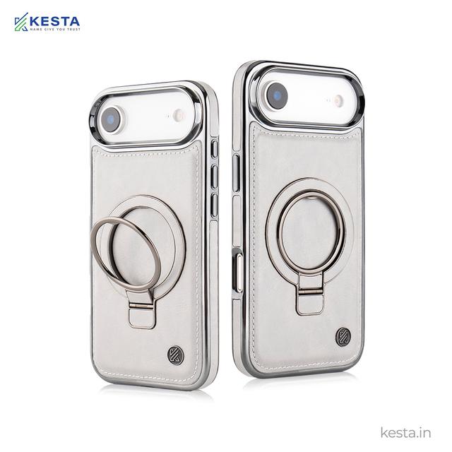 iPhone 17 Air Cover – Classy Elite Grey Leather Case with Ring Holder | Slim, Shockproof & Stylish