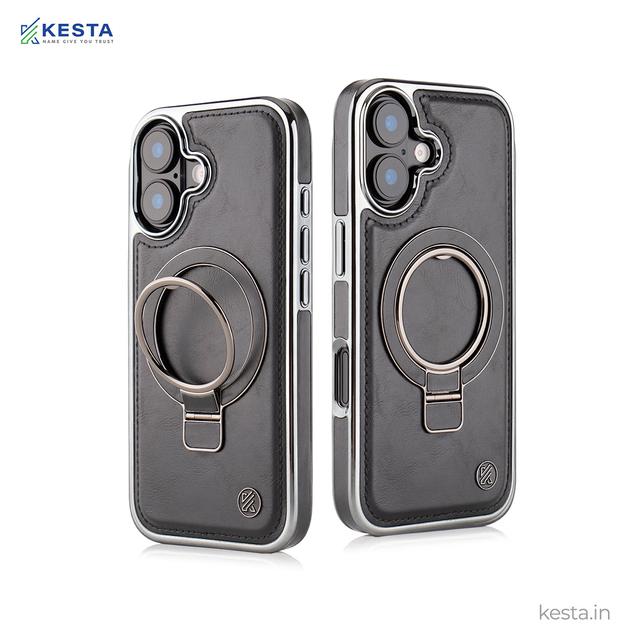 iPhone 17 Case – Classy Elite Black Leather Magnetic Ring Holder