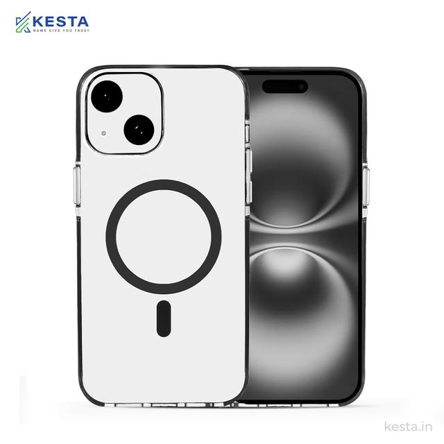 iPhone 14 Cover - Ice Crystals Black Transparent Case (Military-Grade Drop Protection & Magsafe)