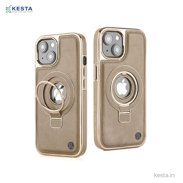 iPhone 15 Plus Cover - Classy Elite Desert Leather Case (Built-In Magnetic Ring Holder)