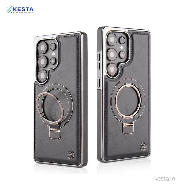 Samsung S24 Ultra Cover - Classy Elite Black Leather Case (Built-In Magnetic Ring Holder)