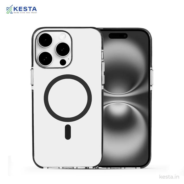 iPhone 15 Pro Cover - Ice Crystals Black Transparent Case (Military-Grade Drop Protection & Magsafe)