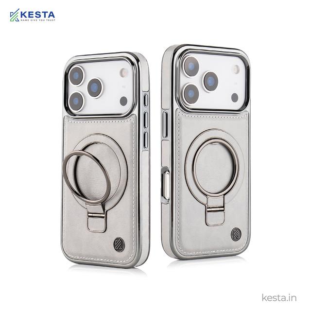 iPhone 17 Pro Max Cover – Classy Elite Grey | Premium Leather Case with Ring Holder