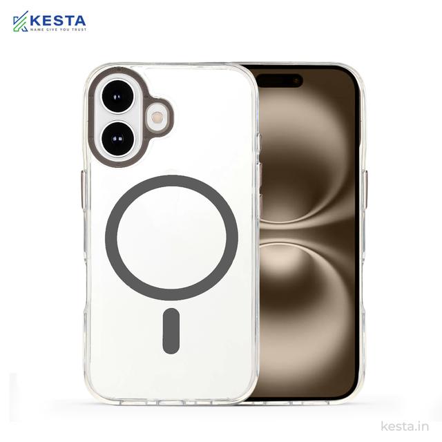 iPhone 16 Cover - Crystal Armour Grey Transparent Case (Scratch & Smudge Resistant & Wireless Charging Ready)