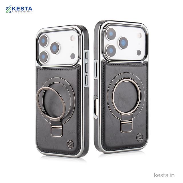 iPhone 17 Pro Max Cover – Classy Elite Black | Premium Leather Case with Ring Holder