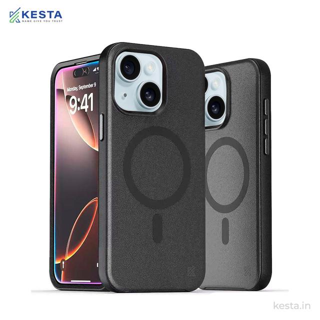 iPhone 15 Plus Cover - MagArmour Black Hybrid Case (Grip + Gloss – Textured for Control, Smooth Style)