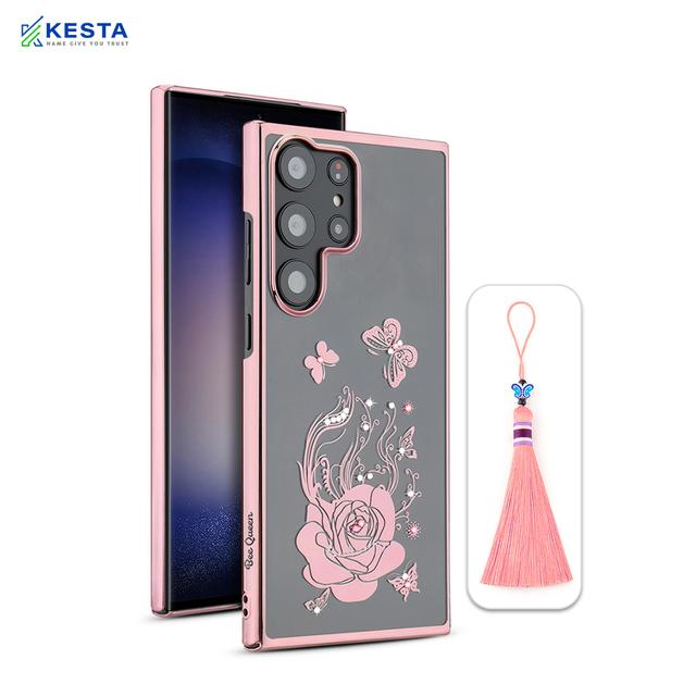 Samsung S22 Ultra Cover - Bling Flower Pink Transparent Case (Unique Design)