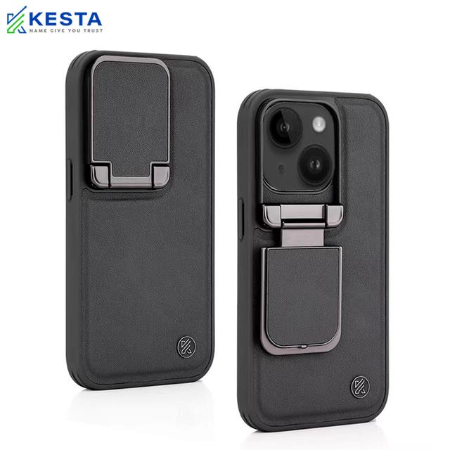 iPhone 14 Cover - Elegant Black Leather Case (With Camera Protection)